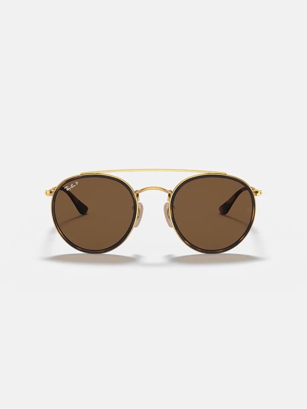 New w/o tags. Polarized Ray-Ban Round Double Bridge Sunglasses in Brown and Gold - Picture 3 of 6